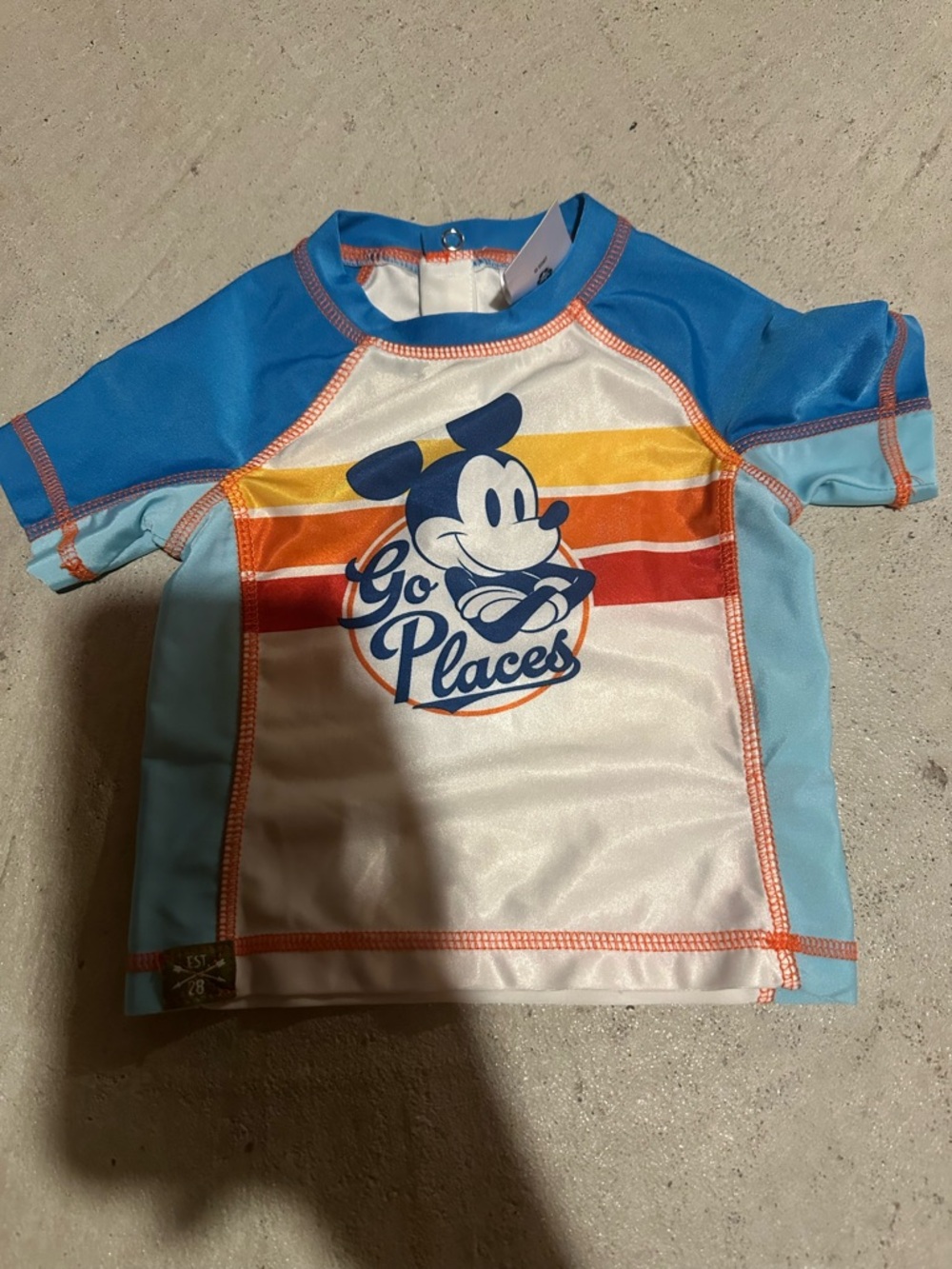 Kids Swim Rash Guard - Blue "Go Places" Mickey Graphic